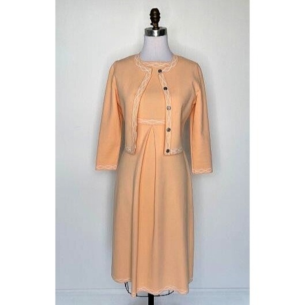 EUC! Paula Hian Peach Cap Sleeve Knit Dress and 3/4 Jacket Size XS
